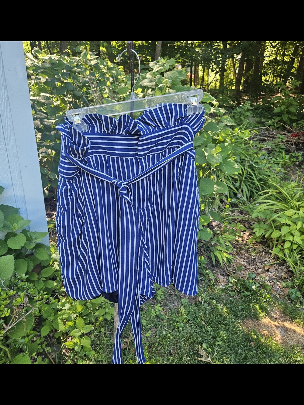 Striped Paperbag Waist Tie Skirt - Navy & White